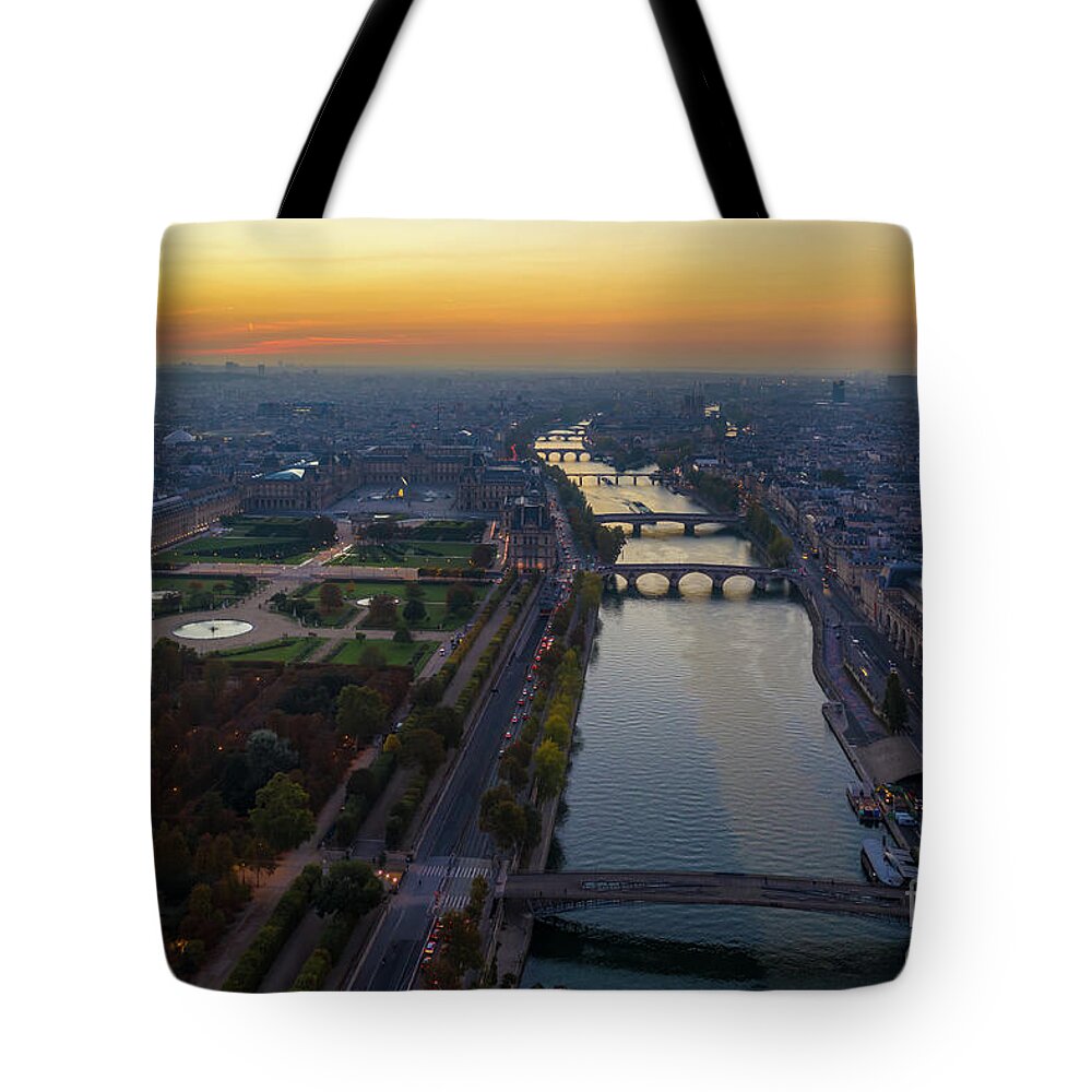 Paris Tote Bag featuring the photograph Over Paris Louvre and Orsay Museums by Mike Reid