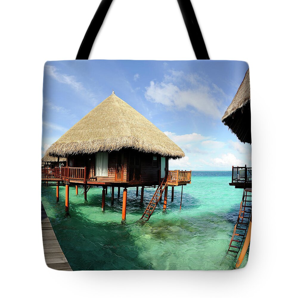 Outdoors Tote Bag featuring the photograph Overwater-bungalow An The Beautiful by Wolfgang steiner