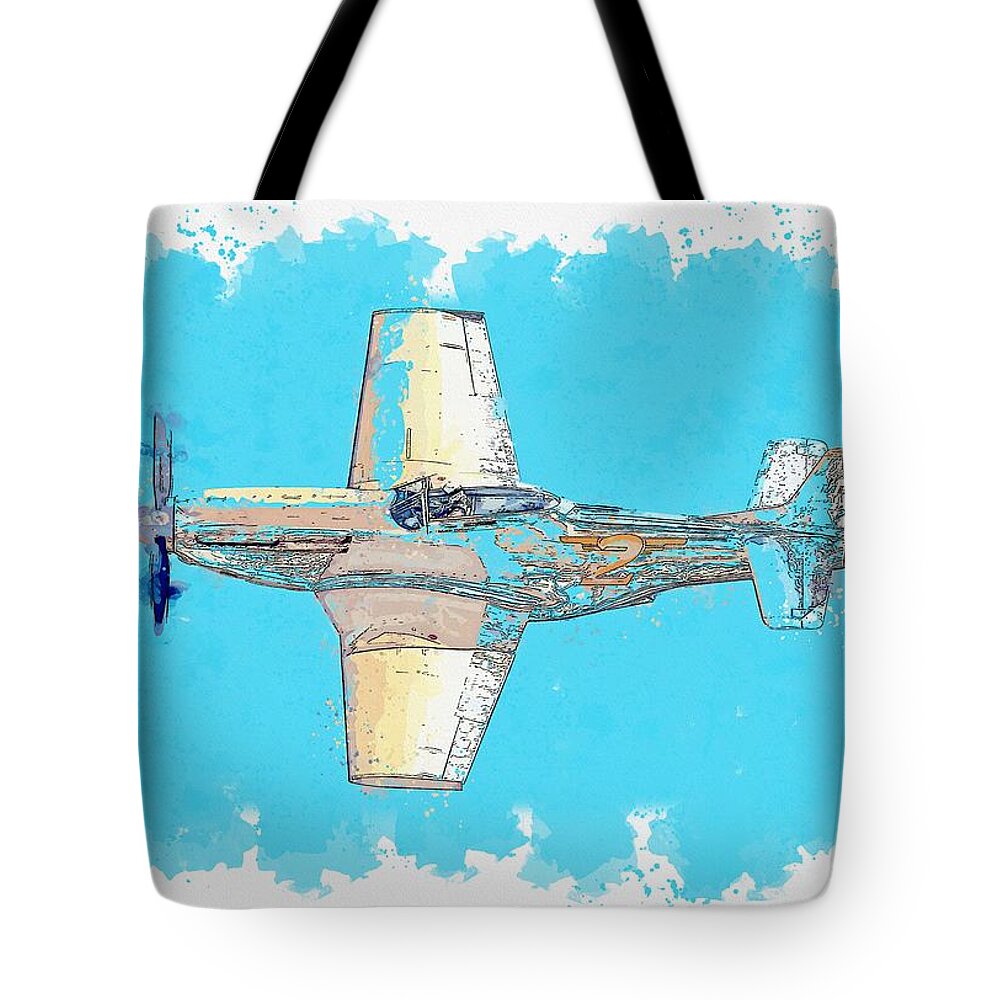 Jet Tote Bag featuring the painting P-51D Goldfinger watercolor by Ahmet Asar by Celestial Images