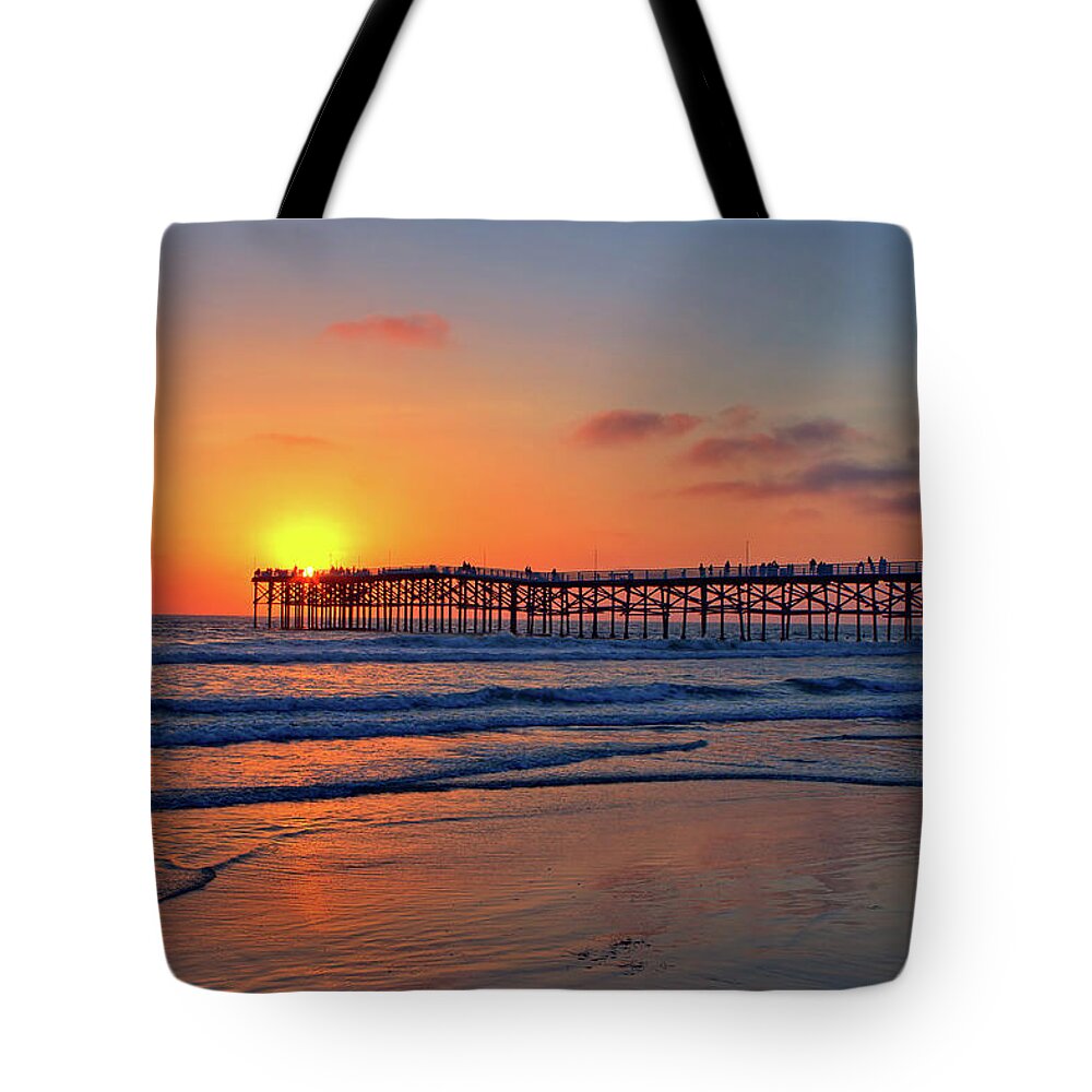 Pier Tote Bag featuring the photograph Pacific Beach Pier Sunset by Peter Tellone