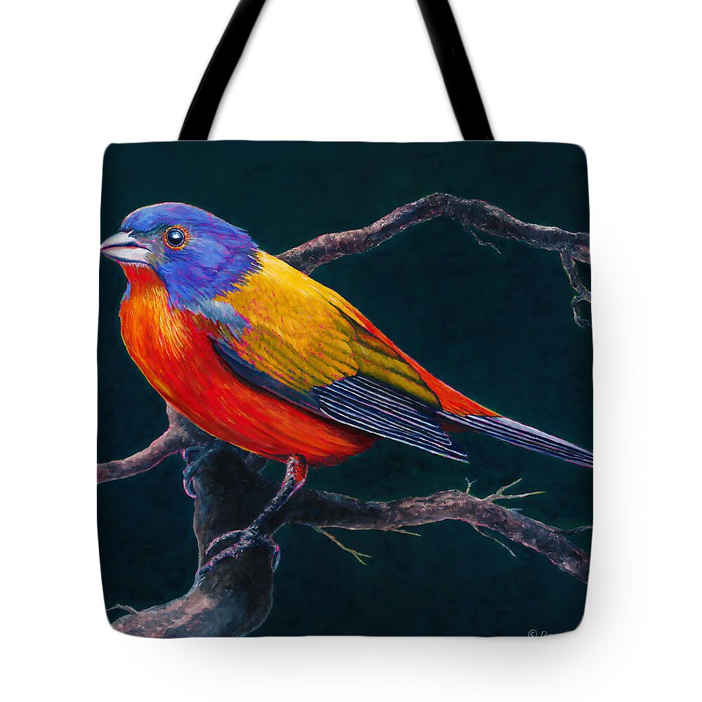 Wildlife Tote Bag featuring the painting Painted Bunting Passerina Ciris by Douglas Castleman
