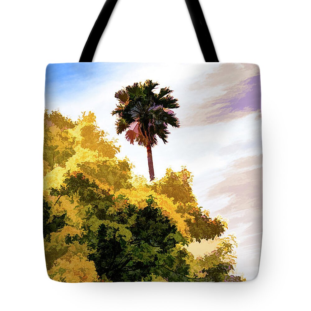 Art Tote Bag featuring the photograph Palm above the Trees by Roslyn Wilkins