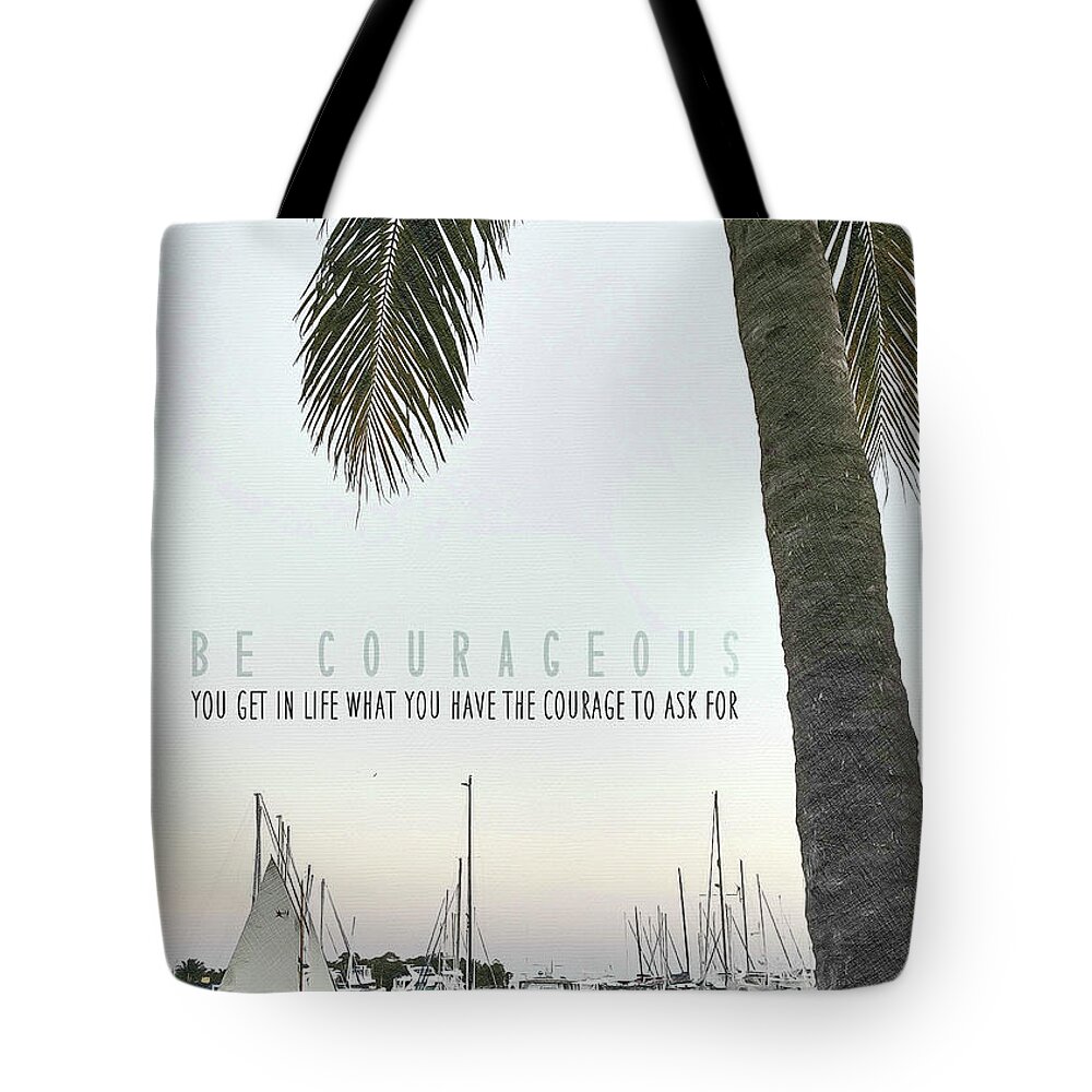 Ask Tote Bag featuring the photograph PALM SHADE quote by JAMART Photography