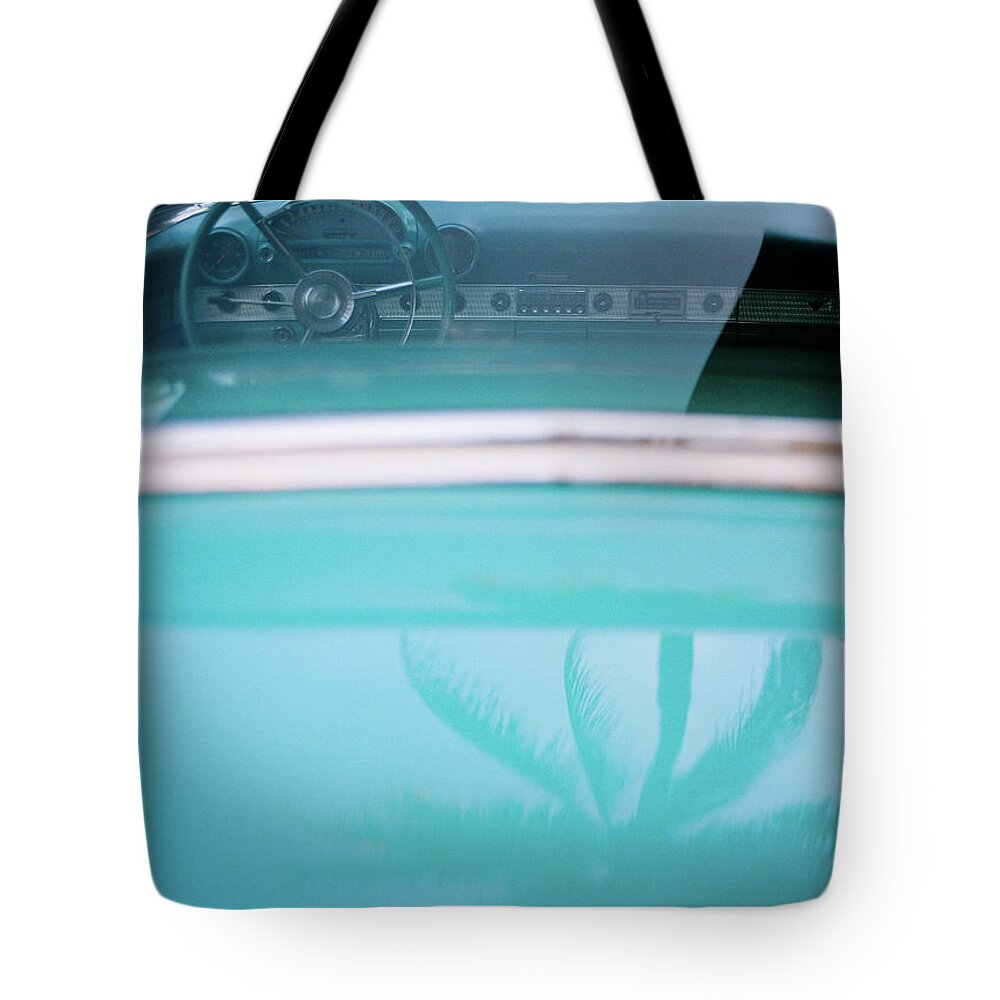 Outdoors Tote Bag featuring the photograph Palm Tree Reflection On Car by Jörgen Persson - Www.rebusfilm.se