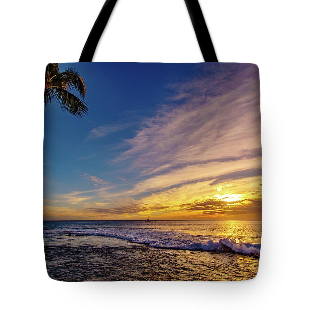 John Bauer Johnbdigtial.com Tote Bag featuring the photograph Palm Wave Sunset by John Bauer