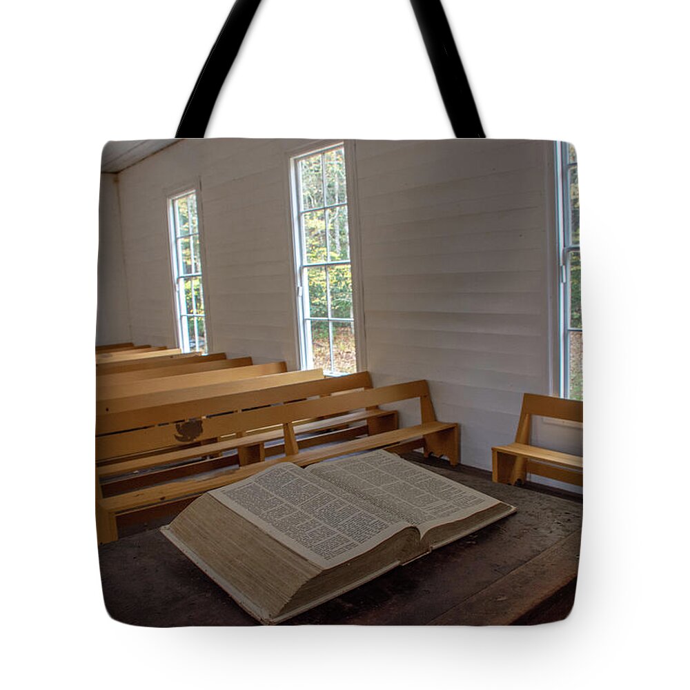 Palmer Chapel Tote Bag featuring the photograph Palmer Chapel Cataloochee by Douglas Wielfaert