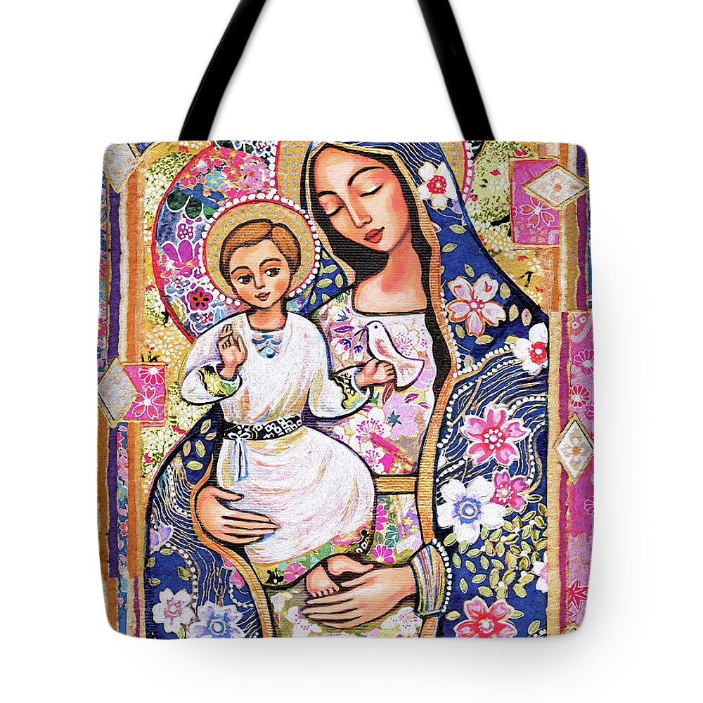 Mother And Child Tote Bag featuring the painting Panagia Eleousa by Eva Campbell