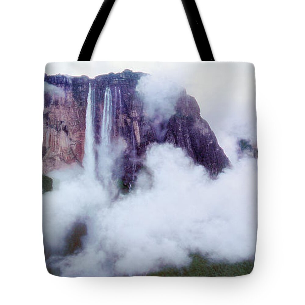 Dave Welling Tote Bag featuring the photograph Panorama Clouds Surround Angel Falls Canaima Np Venezuela by Dave Welling