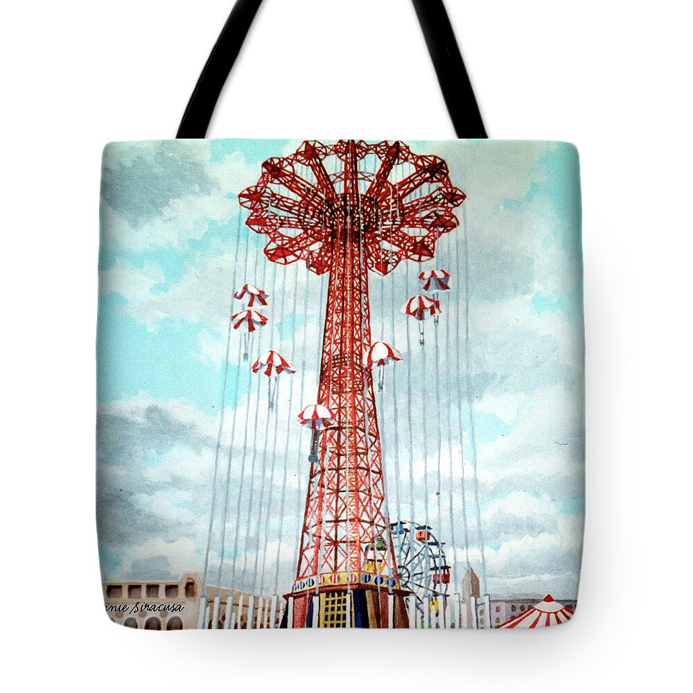  Tote Bag featuring the painting Parachute Jump by Bonnie Siracusa