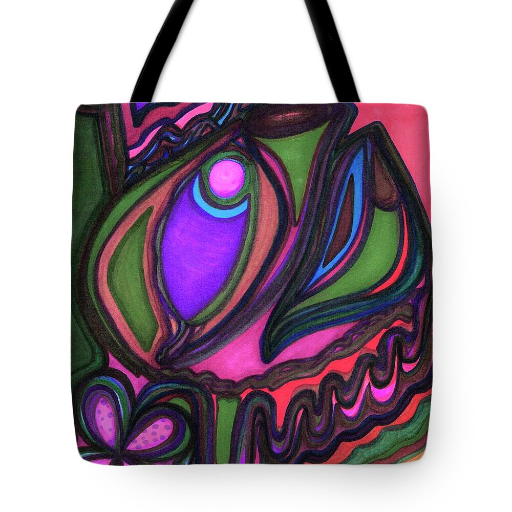 Contemporary Tote Bag featuring the drawing Paradise by Diane Morrison