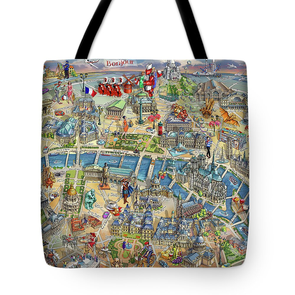 Paris Tote Bag featuring the photograph Paris Illustrated Map by Maria Rabinky