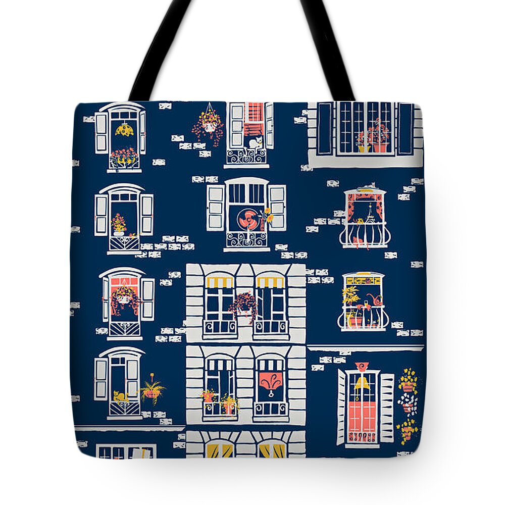 Paris Tote Bag featuring the digital art Paris Windows by L Diane Johnson