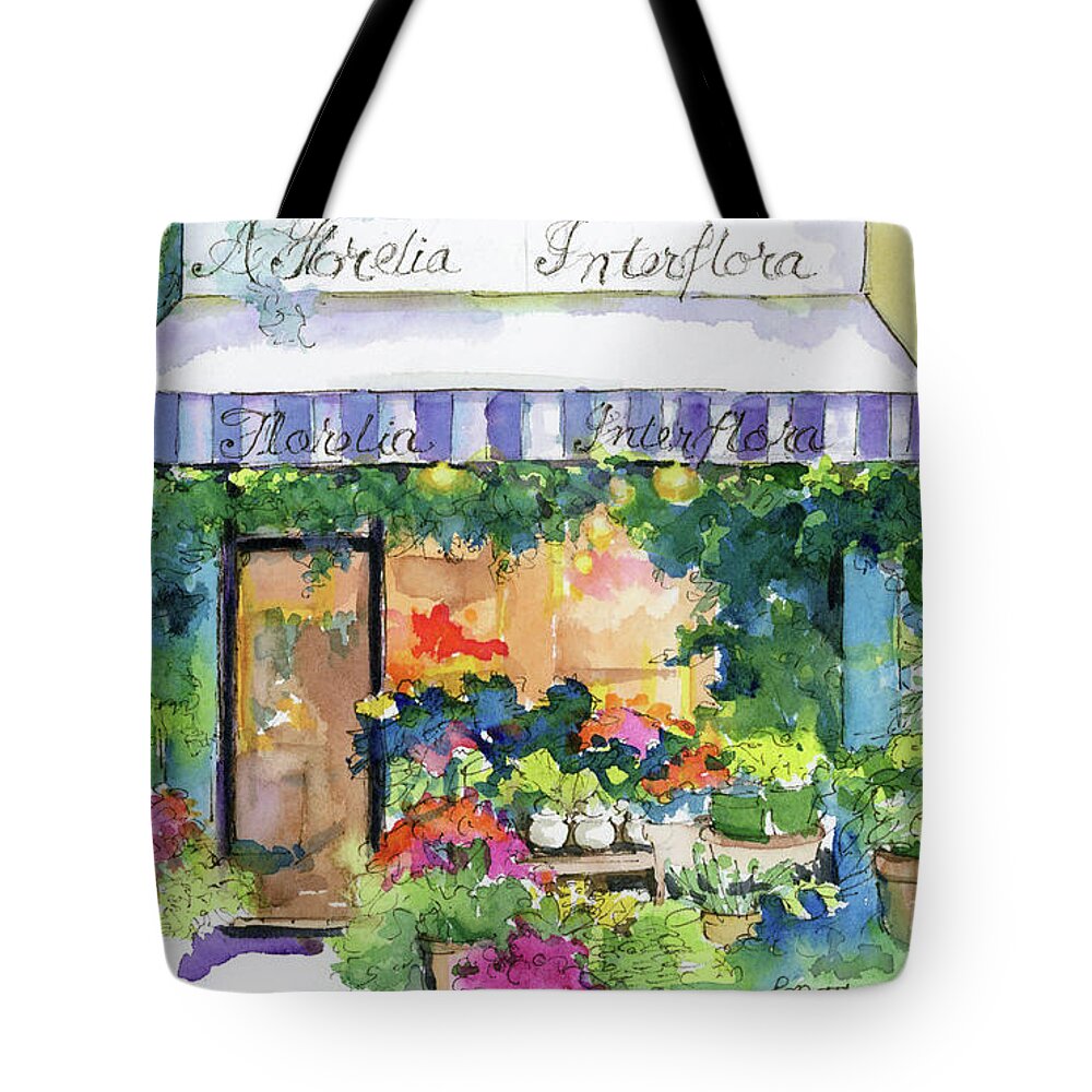 Floral Painting Tote Bag featuring the painting Parisian Flower Shop by Rebecca Matthews