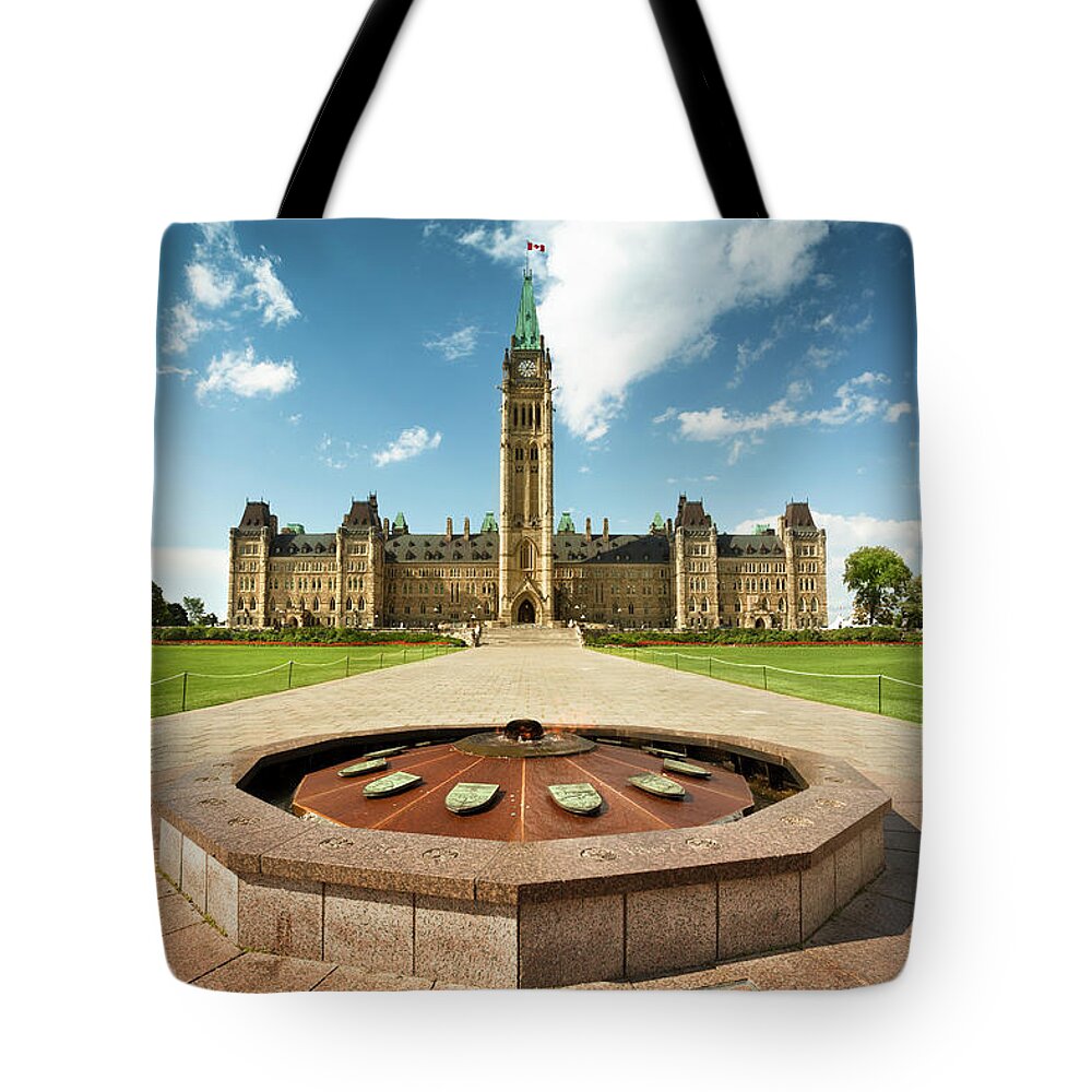 Built Structure Tote Bag featuring the photograph Parliament Hill In Ottawa by Pgiam