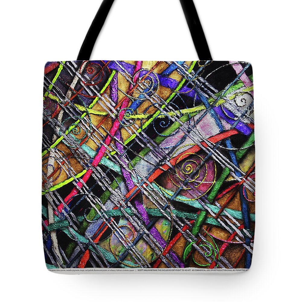 The Particle Track Series Is A Bright Tote Bag featuring the painting Particle Track Sixty-three by Scott Wallin