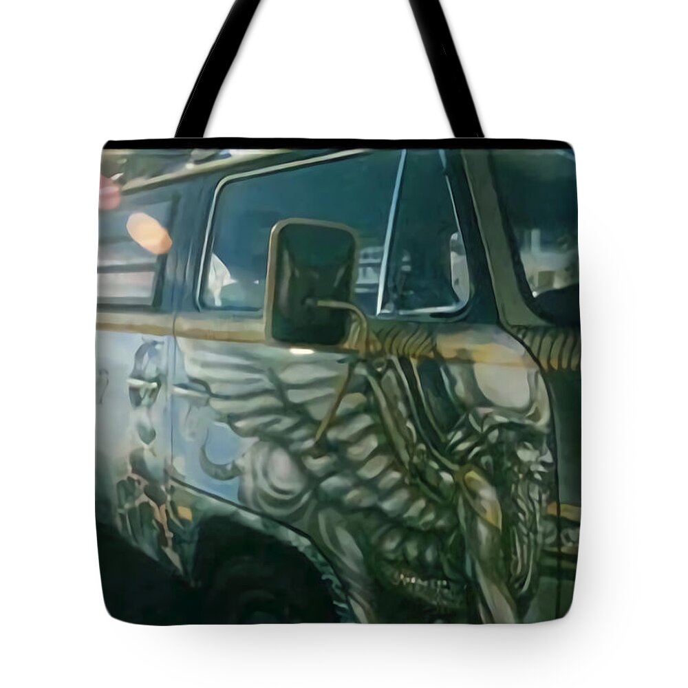Magicvan3000 Tote Bag featuring the digital art Passenger side by Stephane Poirier