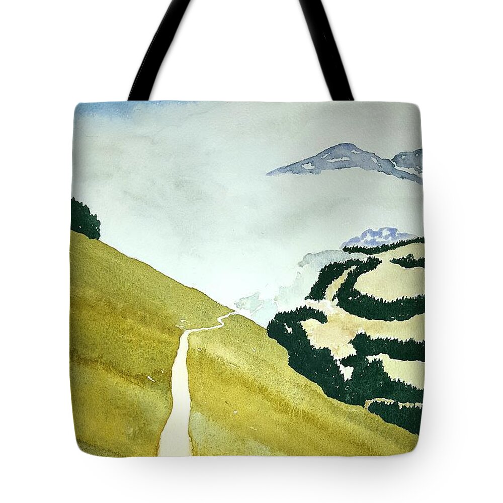 Watercolor Tote Bag featuring the painting Path of Lore by John Klobucher