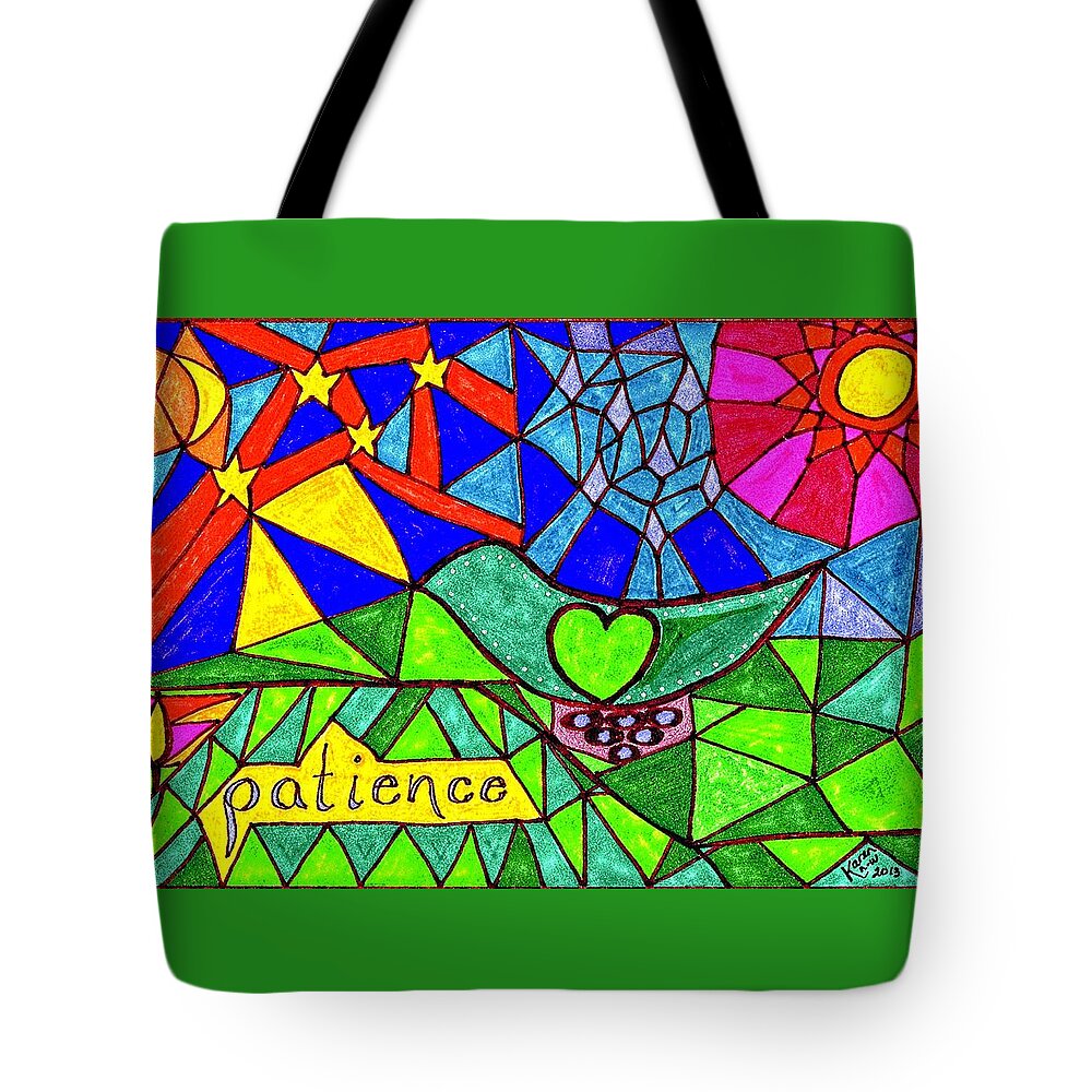 Patience Tote Bag featuring the drawing Patience by Karen Nice-Webb