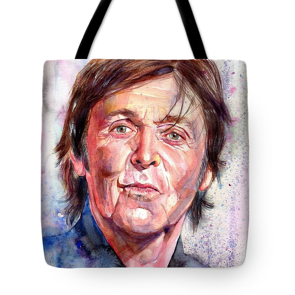 Paul Tote Bag featuring the painting Paul McCartney Watercolor by Suzann Sines