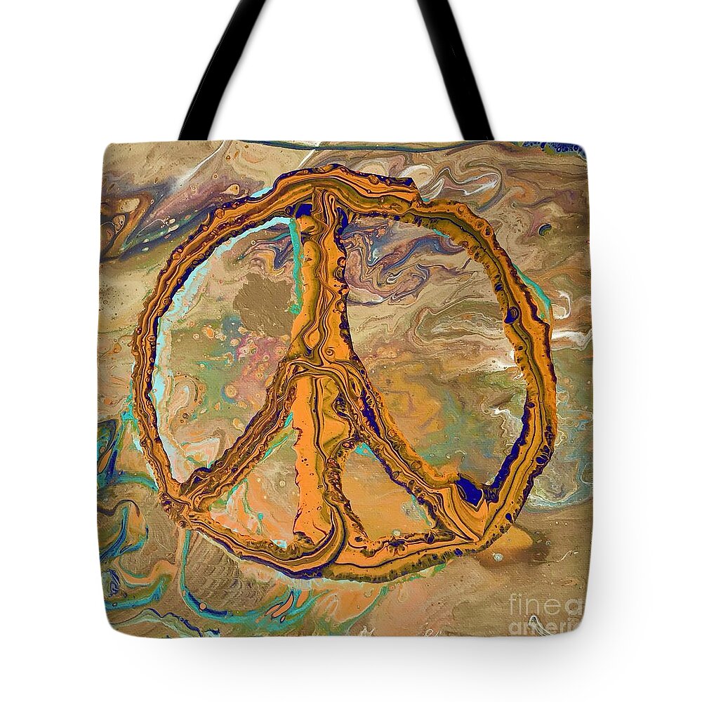 Abstract Art Tote Bag featuring the painting Peace and Love by Monica Elena