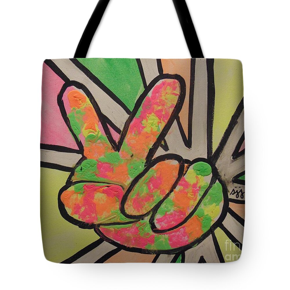 1960s Tote Bag featuring the painting Peace Sign by Saundra Johnson