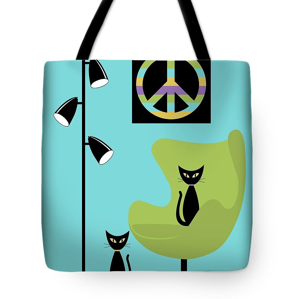 70s Tote Bag featuring the digital art Peace Symbol Green Chair by Donna Mibus