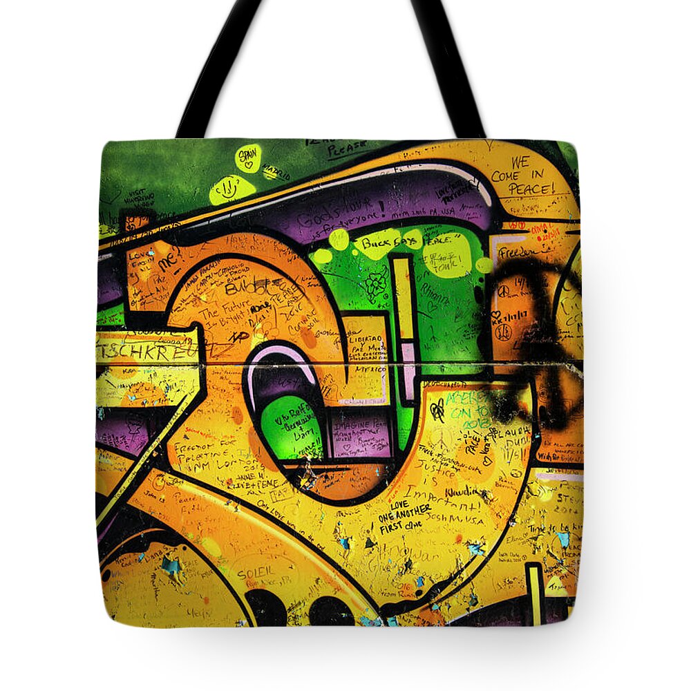 Belfast Tote Bag featuring the photograph Peace Wall Color by Bob Phillips