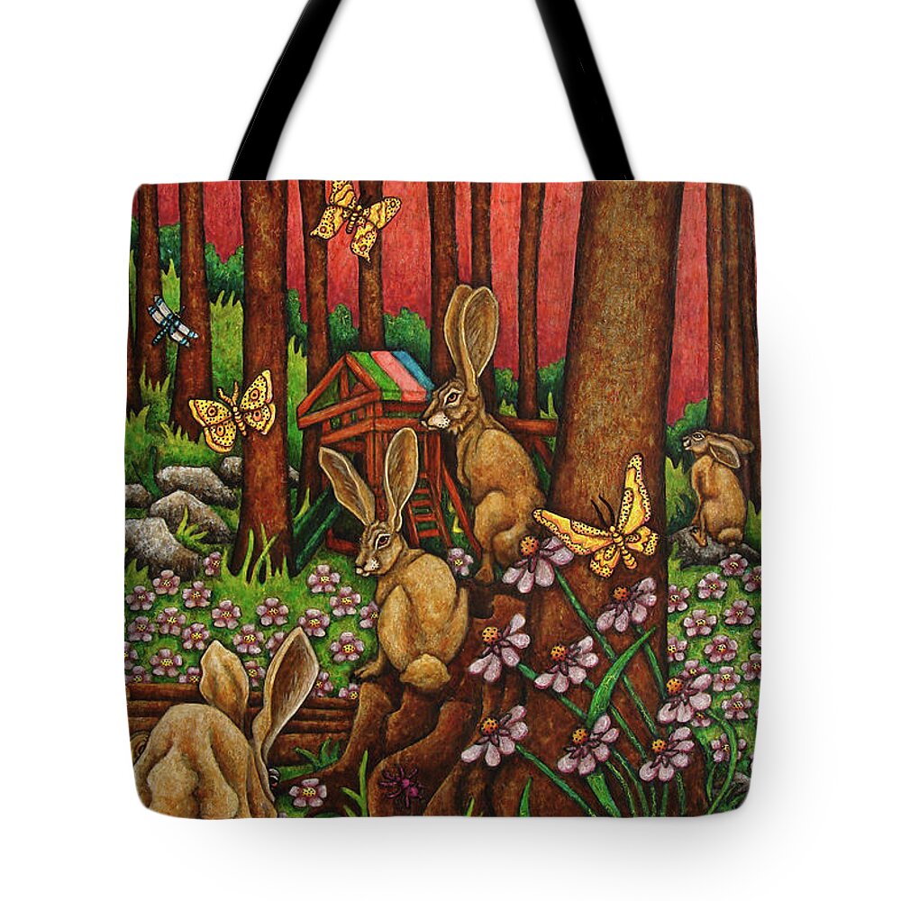 Hare Tote Bag featuring the painting Peaceful Playground by Amy E Fraser