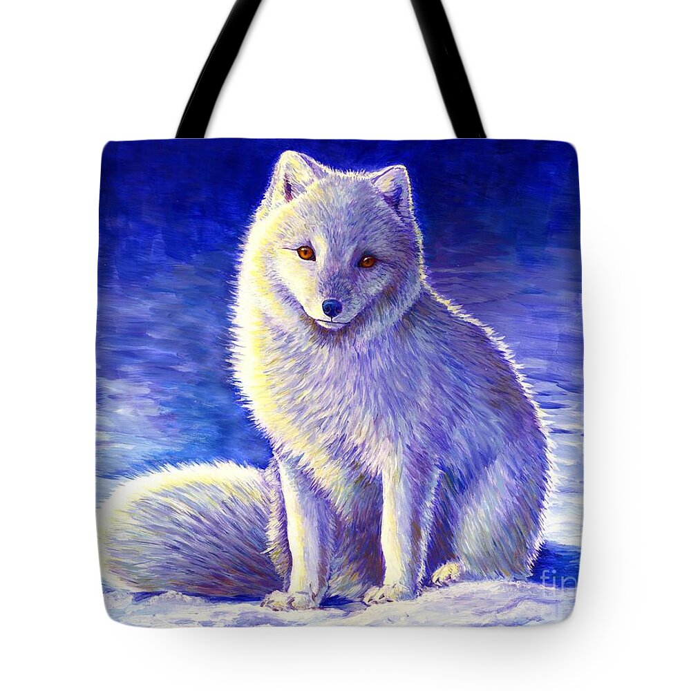 Arctic Fox Tote Bag featuring the painting Peaceful Winter Arctic Fox by Rebecca Wang