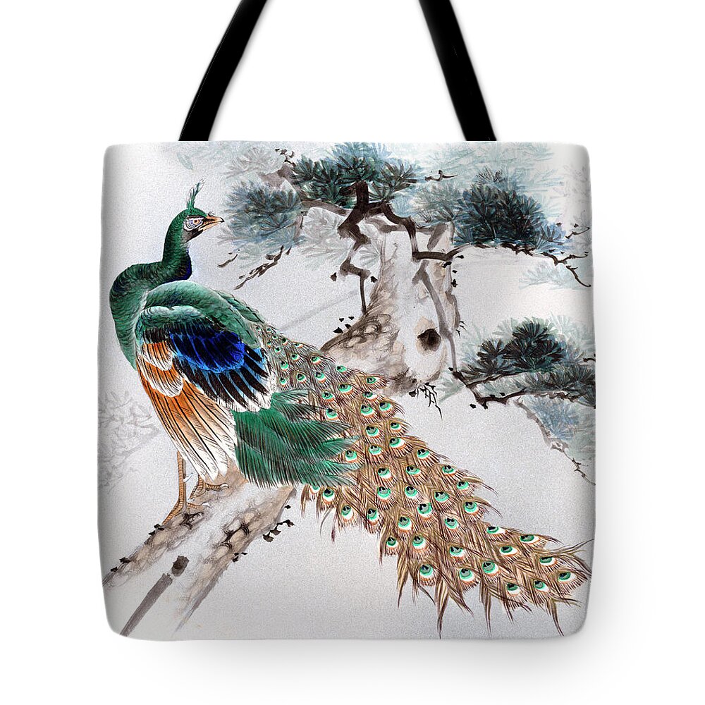 Japan Tote Bag featuring the painting Peacock by Shisen