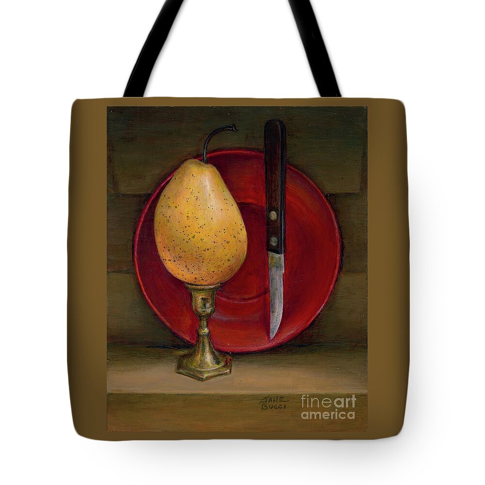 Still Life Tote Bag featuring the painting Pear Triumphant by Jane Bucci