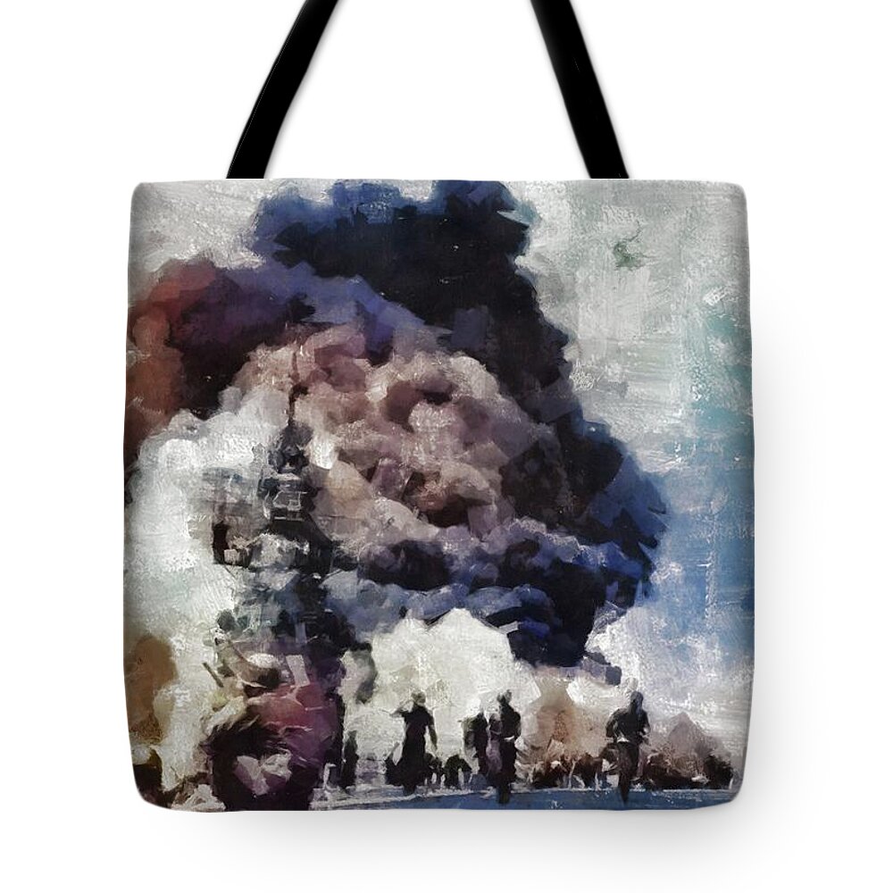 Pearl Tote Bag featuring the painting Pearl Harbor, WWII by Esoterica Art Agency