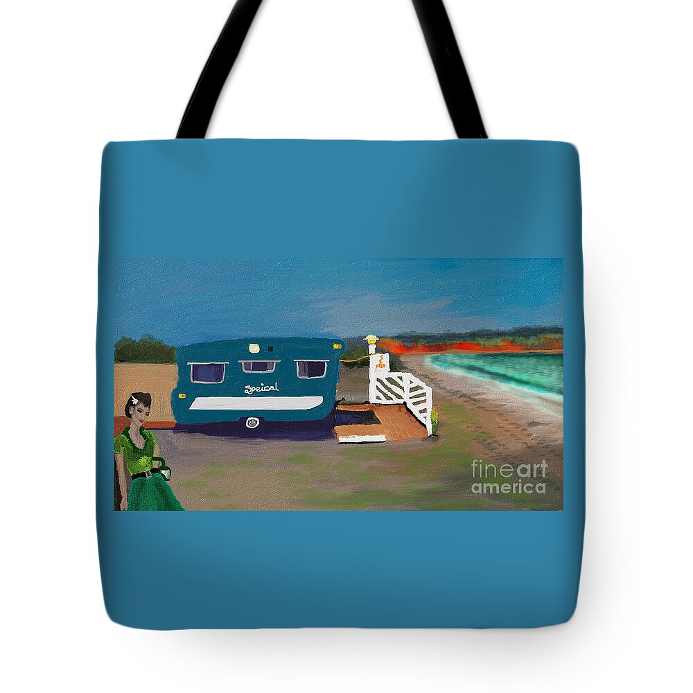 Retro Tote Bag featuring the digital art Peggy Sue Camper Show by Julie Grimshaw
