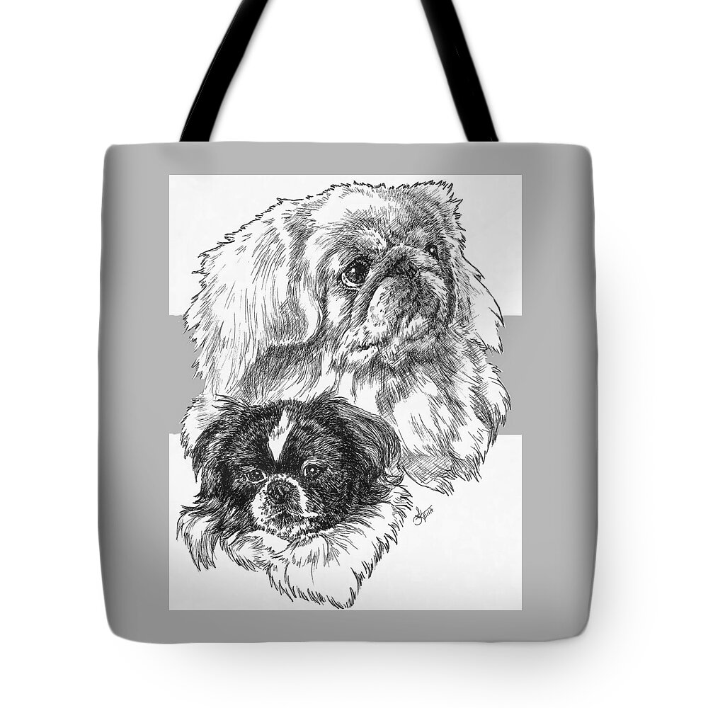 Pekingese Tote Bag featuring the drawing Pekingese and Pup by Barbara Keith