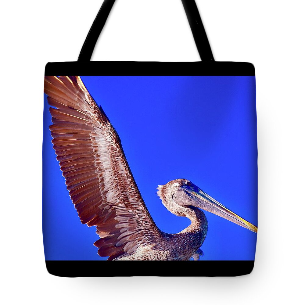 Pelican Tote Bag featuring the photograph Pelican at Gulf State Park Pier by Debra Grace Addison