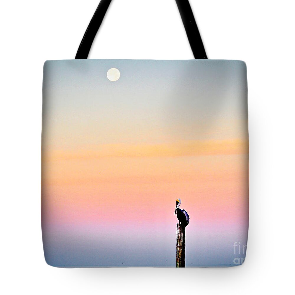 Pelican Tote Bag featuring the photograph Pelican Moon by Gary Richards