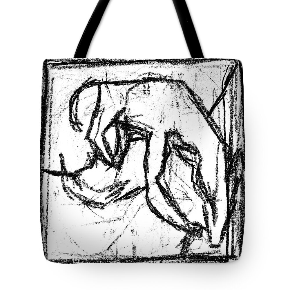 Canine Tote Bag featuring the digital art Pencil Squares Black Canine e by Edgeworth Johnstone