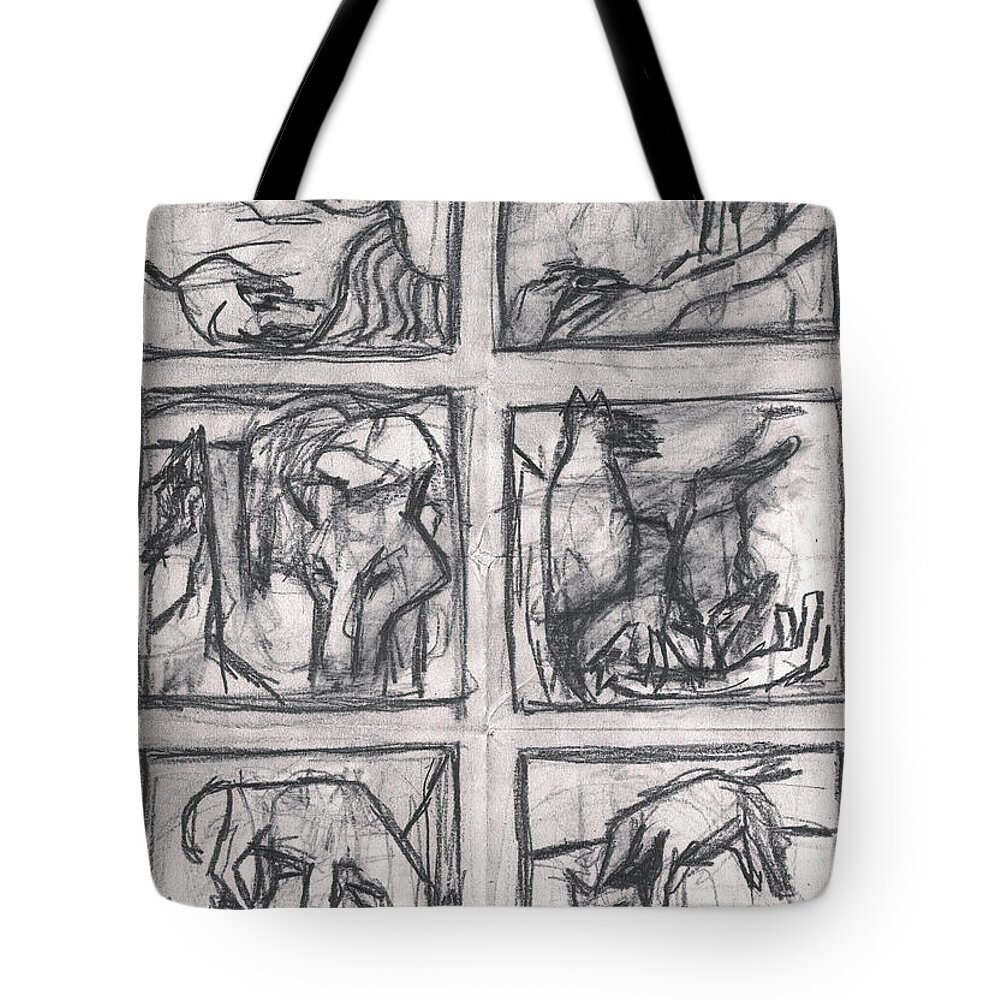 Canine Tote Bag featuring the drawing Pencil Squares Canine by Edgeworth Johnstone