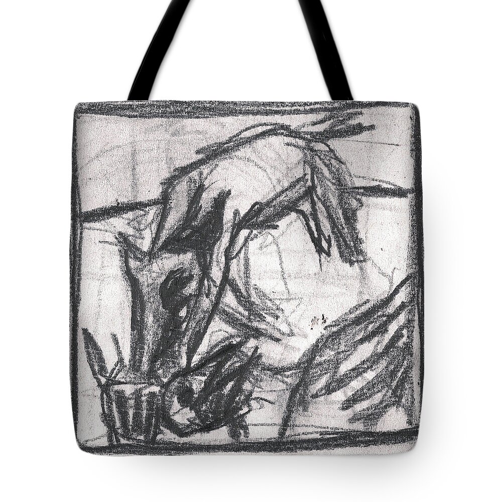 Canine Tote Bag featuring the drawing Pencil Squares Canine f by Edgeworth Johnstone