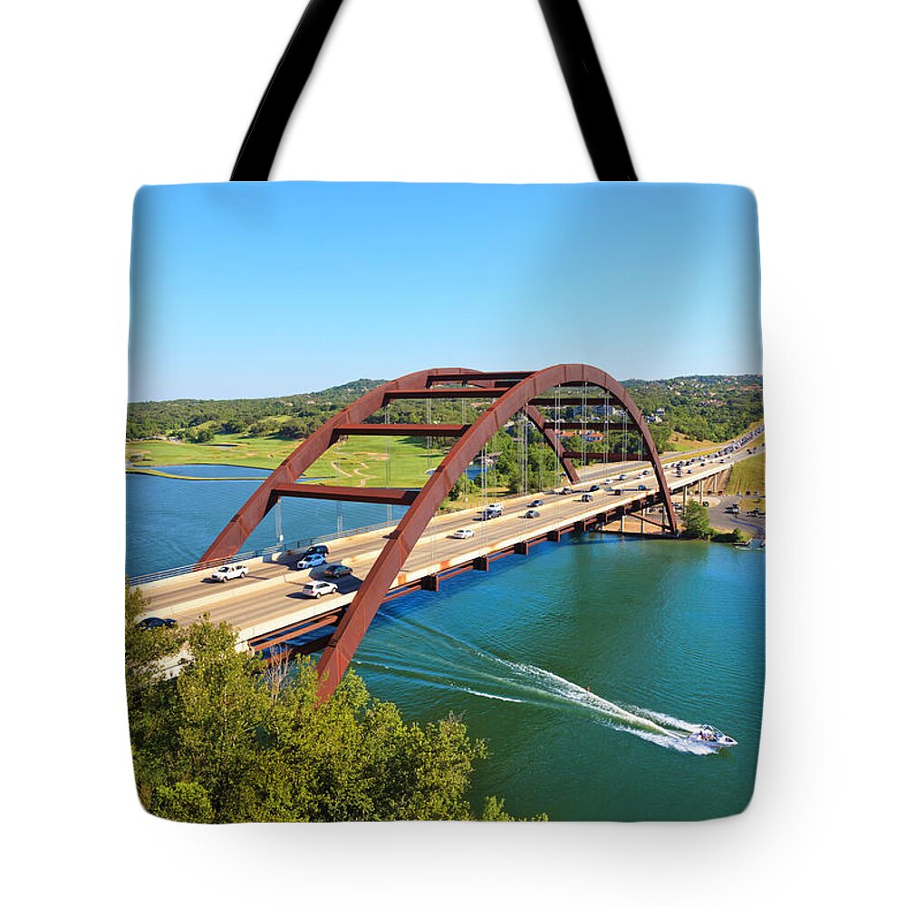 Arch Tote Bag featuring the photograph Pennybacker 360 Bridge And Colorado by Dszc