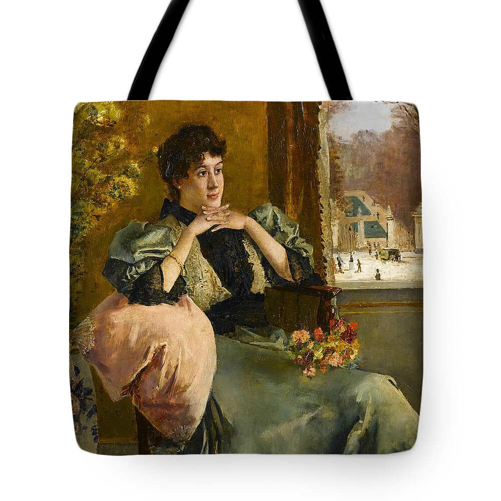 19th Century Art Tote Bag featuring the painting Pensive Woman Near a Window by Alfred Stevens