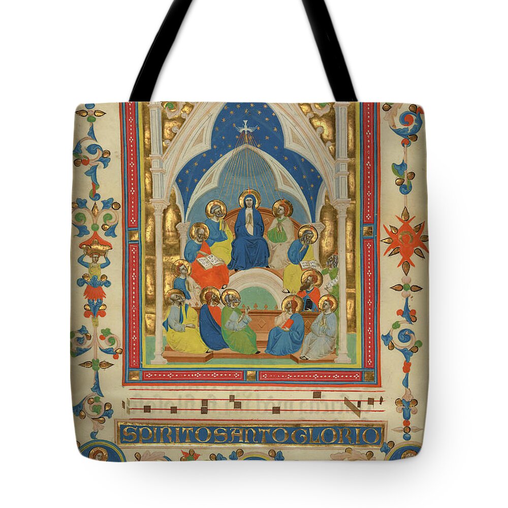 St Tote Bag featuring the painting Pentecost From The Laudario Of Sant Agnese by Master Of The Dominican Effigies