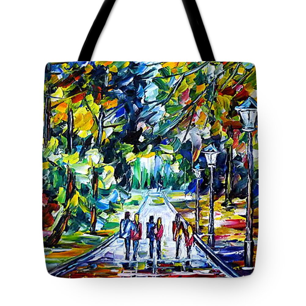 Park In Scotland Tote Bag featuring the painting People In The Park by Mirek Kuzniar