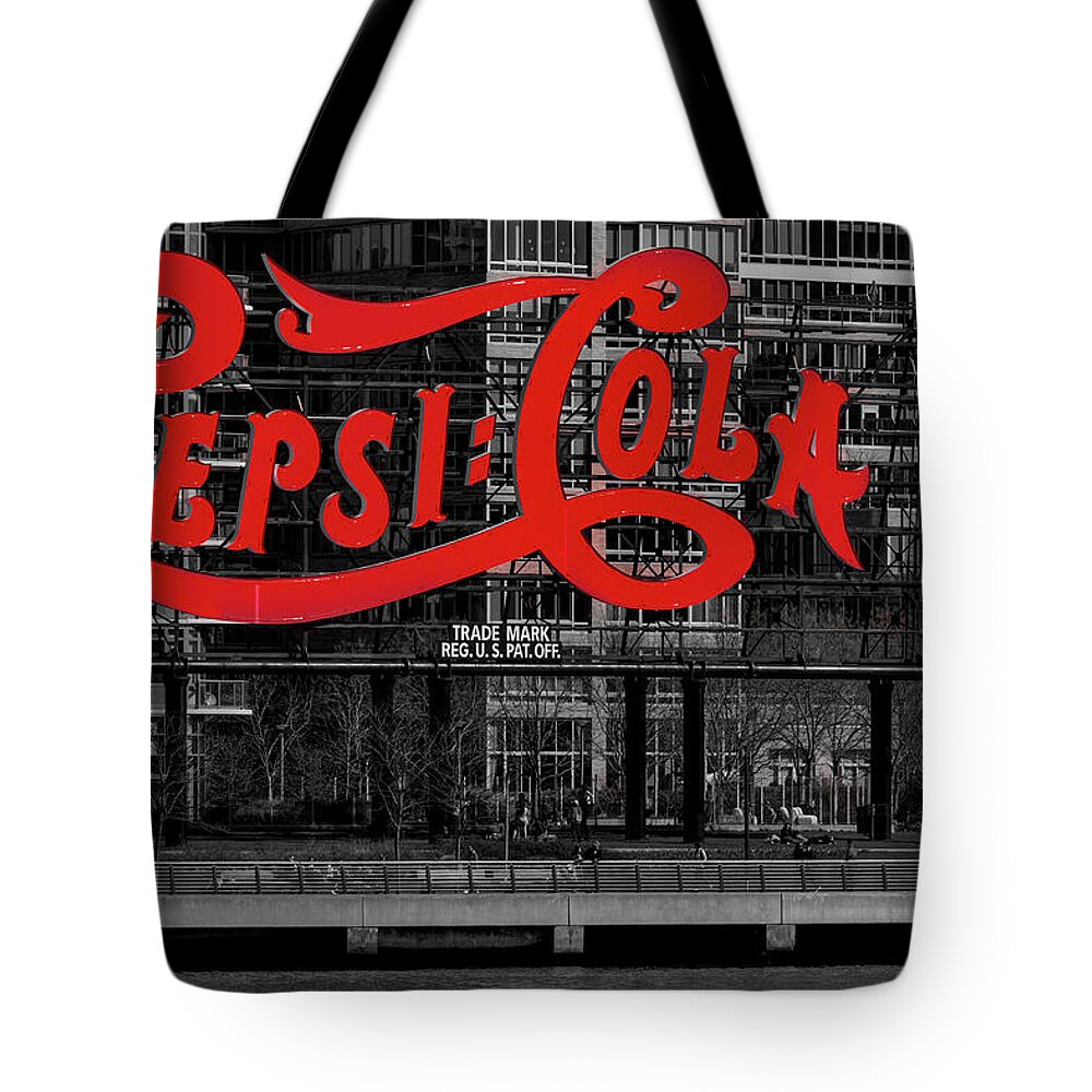 Pepsi Cola Tote Bag featuring the photograph Pepsi Cola Sign SBW by Susan Candelario