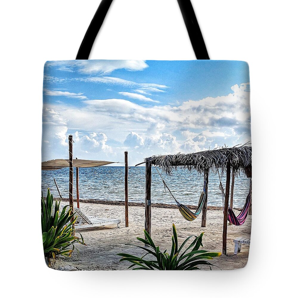 Beach Tote Bag featuring the photograph Perfect Getaway by Portia Olaughlin