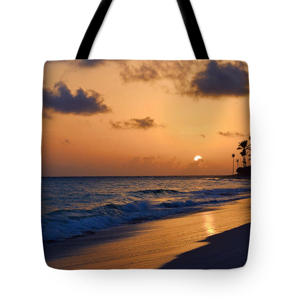 Beach Tote Bag featuring the photograph Photo 61 beach sunset by Lucie Dumas