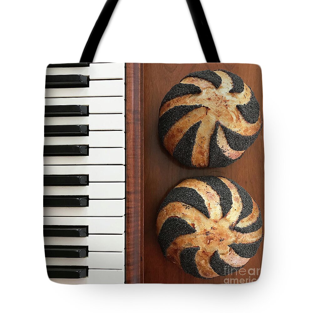 Bread Tote Bag featuring the photograph Piano And Poppy Seed Swirl Sourdough 3 by Amy E Fraser