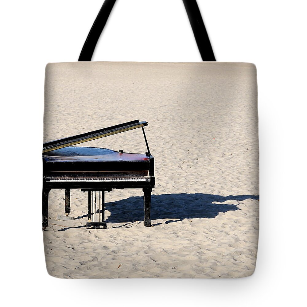 Piano On Beach Tote Bag by Hans Joachim Breuer 