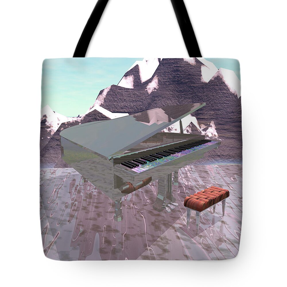 Piano Tote Bag featuring the digital art Piano Scene by Bernie Sirelson