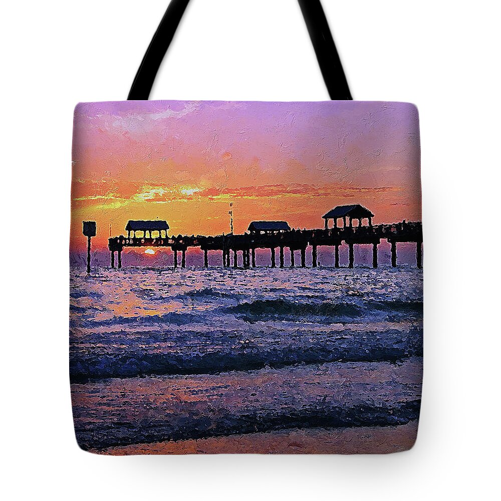 Pier Tote Bag featuring the painting Pier 60, Clearwater Beach - 04 by AM FineArtPrints